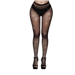 Vero Monte Women Black Rhinestone Fishnet Pantyhose Sparkly Mesh Tights 411F NEW